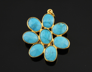 Turquoise Fancy Flower Pendant , (FLR-107/B) - Beadspoint