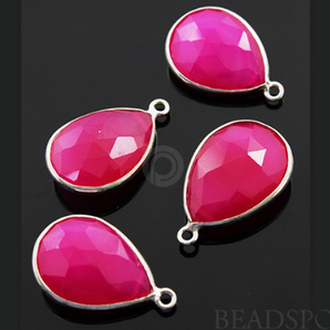 Fuschia Hot Pink Chalcedony Faceted Pear Bezel, (SSBZC7392-B) - Beadspoint