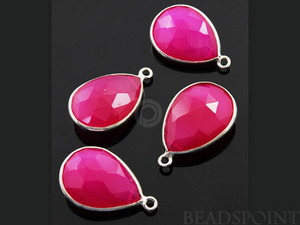 Fuschia Hot Pink Chalcedony Faceted Pear Bezel, (SSBZC7392-B) - Beadspoint