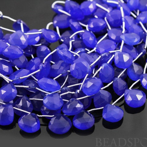 Dark Blue Chalcedony Medium Faceted Heart Drops, (BCHALC12HRT), - Beadspoint