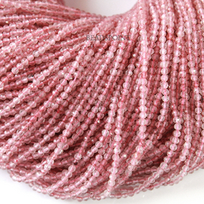 Strawberry Quartz Micro Faceted Rondelle Beads, (STRBER-2.5RNDL) - Beadspoint