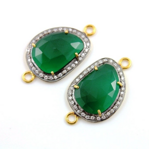 Pave Diamond Green Onex with White Sapphire Connector-- GRXWTZ-A203 - Beadspoint
