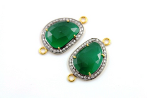 Pave Diamond Green Onex with White Sapphire Connector-- GRXWTZ-A203 - Beadspoint