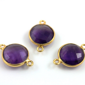 Purple Amethyst Faceted Round Bezel Connector, (BZCT3001) - Beadspoint