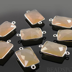 Sand Chalcedony Faceted Chicklet Cushion Bezel Connector, (SSBZC7450) - Beadspoint