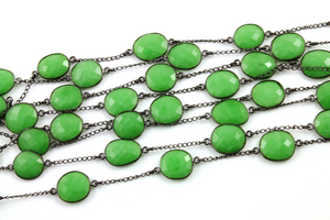 Chrysoprase Faceted Oval Bezel Chain, (BC-CHR-115) - Beadspoint