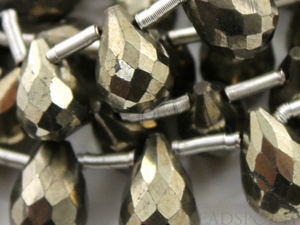 Pyrite Bronzed Gold Metallic Stone Faceted Tear Drops, (PYR7x12TEAR) - Beadspoint