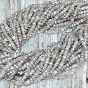 Mystic Gray Moonstone Faceted Rondelle Beads, (MGMNS4RNDL) - Beadspoint