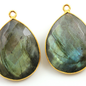 Labradorite Faceted Pear Bezel,1 Pair,(BZC9048/LAB) - Beadspoint