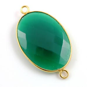 Green Onyx Faceted Oval Bezel Connector, (BZCT5003) - Beadspoint