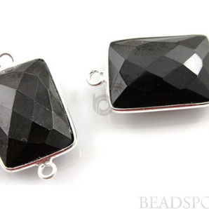 Black Onyx Faceted Chicklet Bezel Connector, (SSBZC7453) - Beadspoint