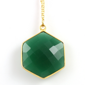 Green Onyx Faceted Hexagon Bezel, (BZC9025/GNX/LG) - Beadspoint