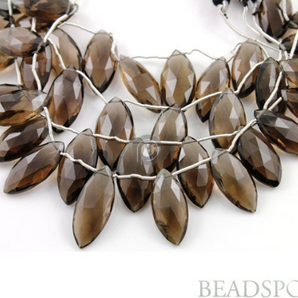 Smokey Topaz Faceted Flat Marquis Drops, (STZ10x20marq) - Beadspoint