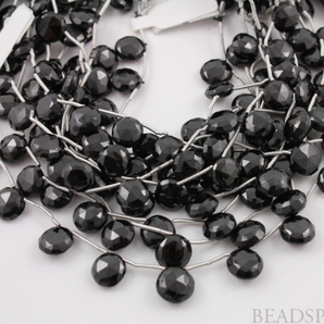 Black Onyx Faceted Top Drilled Coin Beads, (X9COIndrop) - Beadspoint