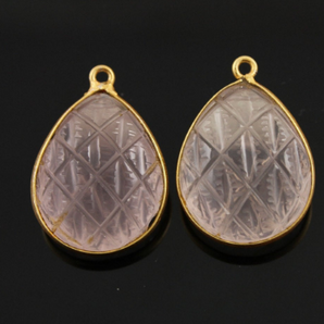 Rose Quartz Carving Pear Bezel, (BZCT1000) - Beadspoint