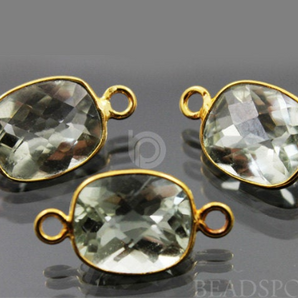 Green Amethyst Faceted Rectangle Connector, ( BZC7360) - Beadspoint