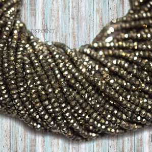 Natural Pyrite faceted Rondelle Beads, (PRT375RNDL) - Beadspoint