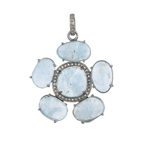 Pave Diamond Aquamarine Flower Pendant, (DGM-8030)