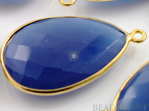 Blue Sapphire Chalcedony Faceted Pear Shape Bezel, (BZC7088) - Beadspoint