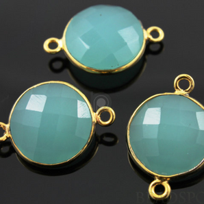 Aqua Blue Chalcedony Faceted Coin Connector, (BZC7231) - Beadspoint
