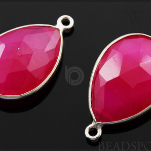 Fuschia Hot Pink Chalcedony Faceted Pear Bezel, (SSBZC7392-B) - Beadspoint