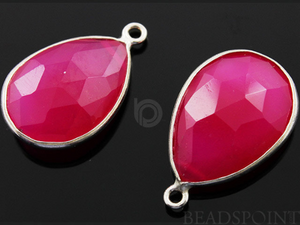 Fuschia Hot Pink Chalcedony Faceted Pear Bezel, (SSBZC7392-B) - Beadspoint