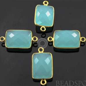 Aqua Chalcedony Faceted  Chicklet Bezel Connector, (BZC7455) - Beadspoint