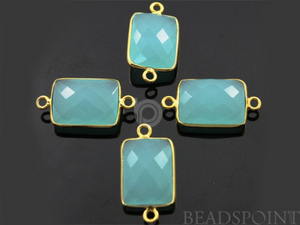 Aqua Chalcedony Faceted  Chicklet Bezel Connector, (BZC7455) - Beadspoint