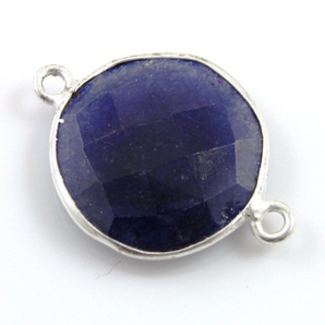 Dyed Sapphire Coin Shape Bezel Connector, (BZCT6207) - Beadspoint
