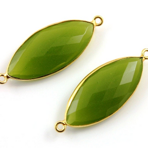 Apple Green Chalcedony Faceted Marquise Bezel Connector, (BZCT3505) - Beadspoint