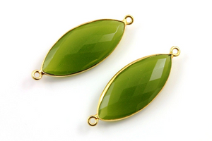 Apple Green Chalcedony Faceted Marquise Bezel Connector, (BZCT3505) - Beadspoint