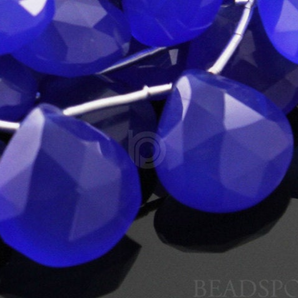 Dark Blue Chalcedony Medium Faceted Heart Drops, (BCHALC12HRT), - Beadspoint