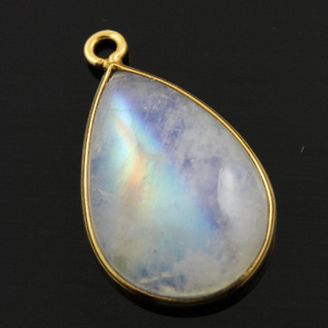 Rainbow Moonstone Cabochon Bezel Pendant, (RNM-A-4) - Beadspoint