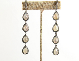 Pave Diamond Faceted Dangling Moonstone Earrings, (Earr-086) - Beadspoint