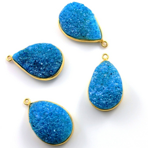 Marine Blue Druzy Crystal Cluster Pear Bezel, (BZC9025-C) - Beadspoint