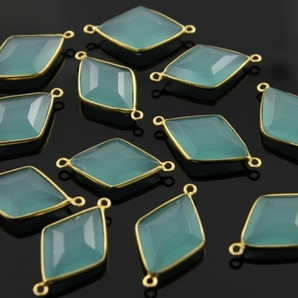 Aqua Blue Chalcedony Faceted Diamond Bezel, (BZC8048) - Beadspoint