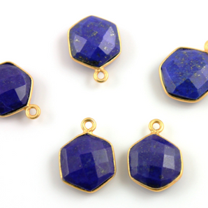 Lapis Faceted Modern Hexagon Shape Bezel, (BZC9025/LAP) - Beadspoint