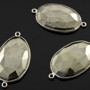 Pyrite Faceted Oval Connector, (SSBZC7352-C) - Beadspoint