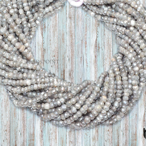 Mystic Gray Moonstone Faceted Rondelle Beads, (MGMNS4RNDL) - Beadspoint