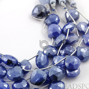 Sparkling Blue Chalcedony Faceted Heart Drops, (SBCL/10HRT), - Beadspoint