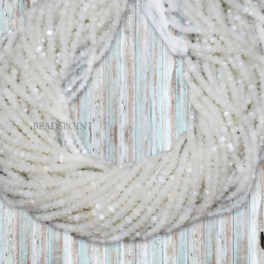White Moonstone  Faceted Rondelle Beads, (RMNS375RNDL-1) - Beadspoint