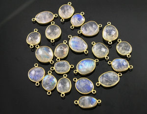 Rainbow Moonstone Faceted Oval Bezel Connector, (RNM15x17) - Beadspoint