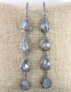 Pave Diamond Faceted Dangling Moonstone Earrings, (Earr-086) - Beadspoint
