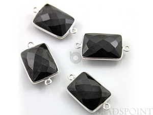 Black Onyx Faceted Chicklet Bezel Connector, (SSBZC7453) - Beadspoint