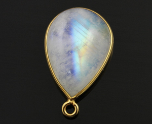 Rainbow Moonstone Cabochon Bezel Pendant, (RNM-A-4) - Beadspoint