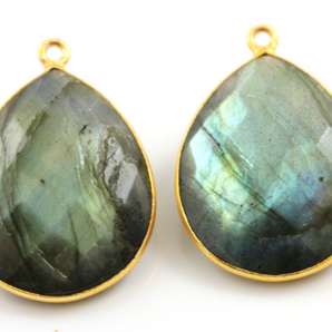 Labradorite Faceted Pear Bezel,1 Pair,(BZC9048/LAB) - Beadspoint