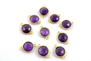Purple Amethyst Faceted Round Bezel Connector, (BZCT3001) - Beadspoint