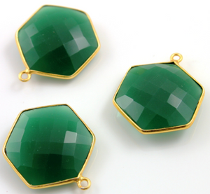 Green Onyx Faceted Hexagon Bezel, (BZC9025/GNX/LG) - Beadspoint