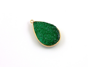 Gorgeous Green Druzy Crystal Cluster Pear Bezel, (DRZ-6001) - Beadspoint