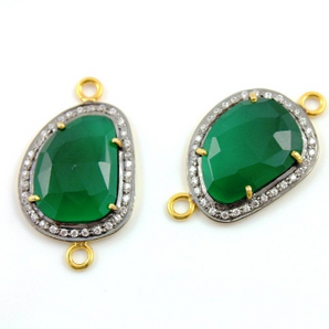 Pave Diamond Green Onex with White Sapphire Connector-- GRXWTZ-A203 - Beadspoint